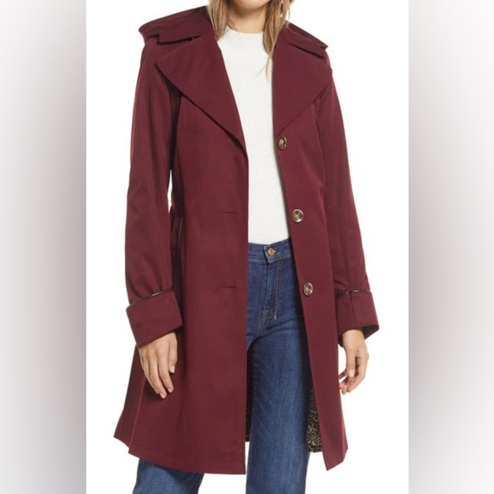 Via Spiga Belted Water Repellent Cotton Blend Trench Coat maroon sz M